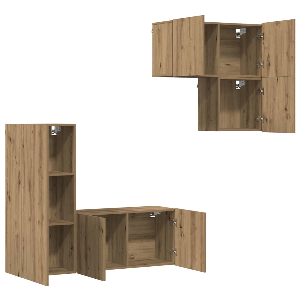 Mobile TV 4 pz | Armadietto TV | Mobile Porta TV Rovere artigianale Legno multistrato