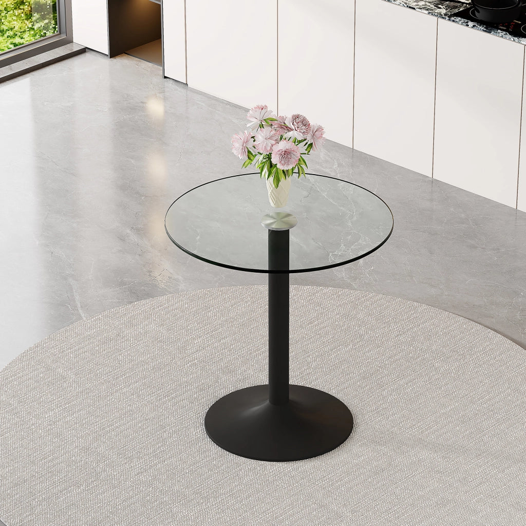 Tavolo da pranzo - rotondo da bar in vetro temperato - Ø89x92 cm - stile minimalista - lusso leggero