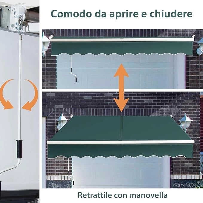 Tenda da Sole per Esterno Avvolgibile, Tenda da Sole a Bracci Estensibili con Telaio in Alluminio e Tettuccio Resistente al Sole e Impermeabile e Manovella (245 x 200 cm,Verde)