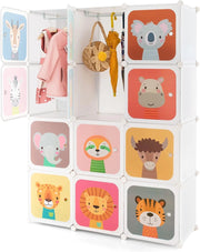 Guardaroba Portatile per Bambini, Armadio Portatile con 12 Cubi, Organizzatore Modulari per Camera dei Bambini Soggiorno, 109 x 35 x 145 cm (Bianco)