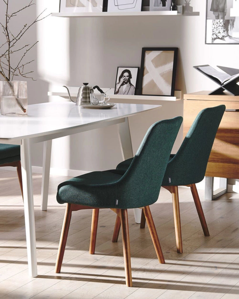 Set di 2 sedie Tessuto in poliestere verde Gambe in legno massello scuro Sedile spesso imbottito