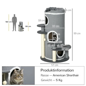TORRE RASCHIALETTI PER GATTI 99 cm Grigio in pannello di legno