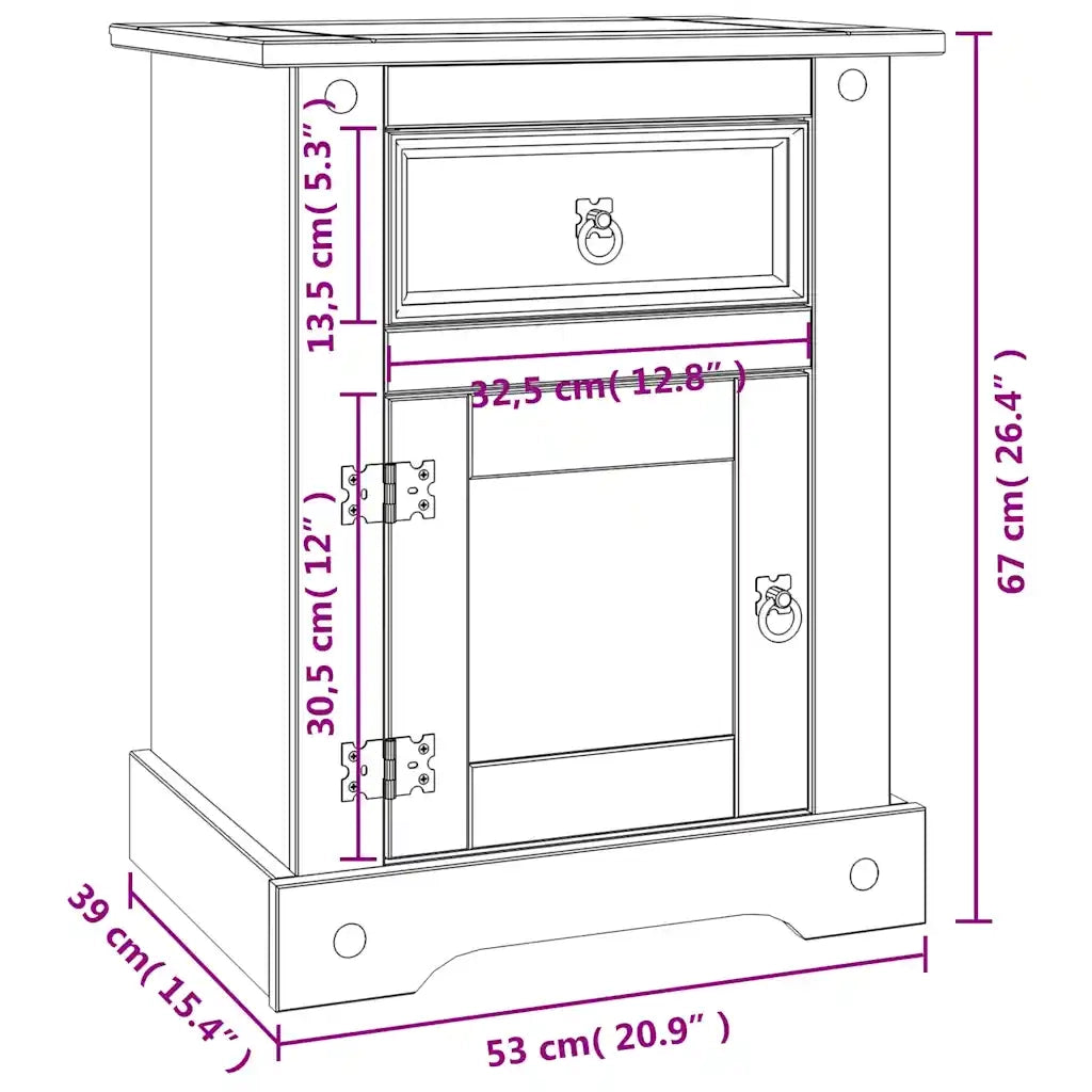Comodino in Legno di Pino Messicano Corona Grigio 53x39x67 cm 282617