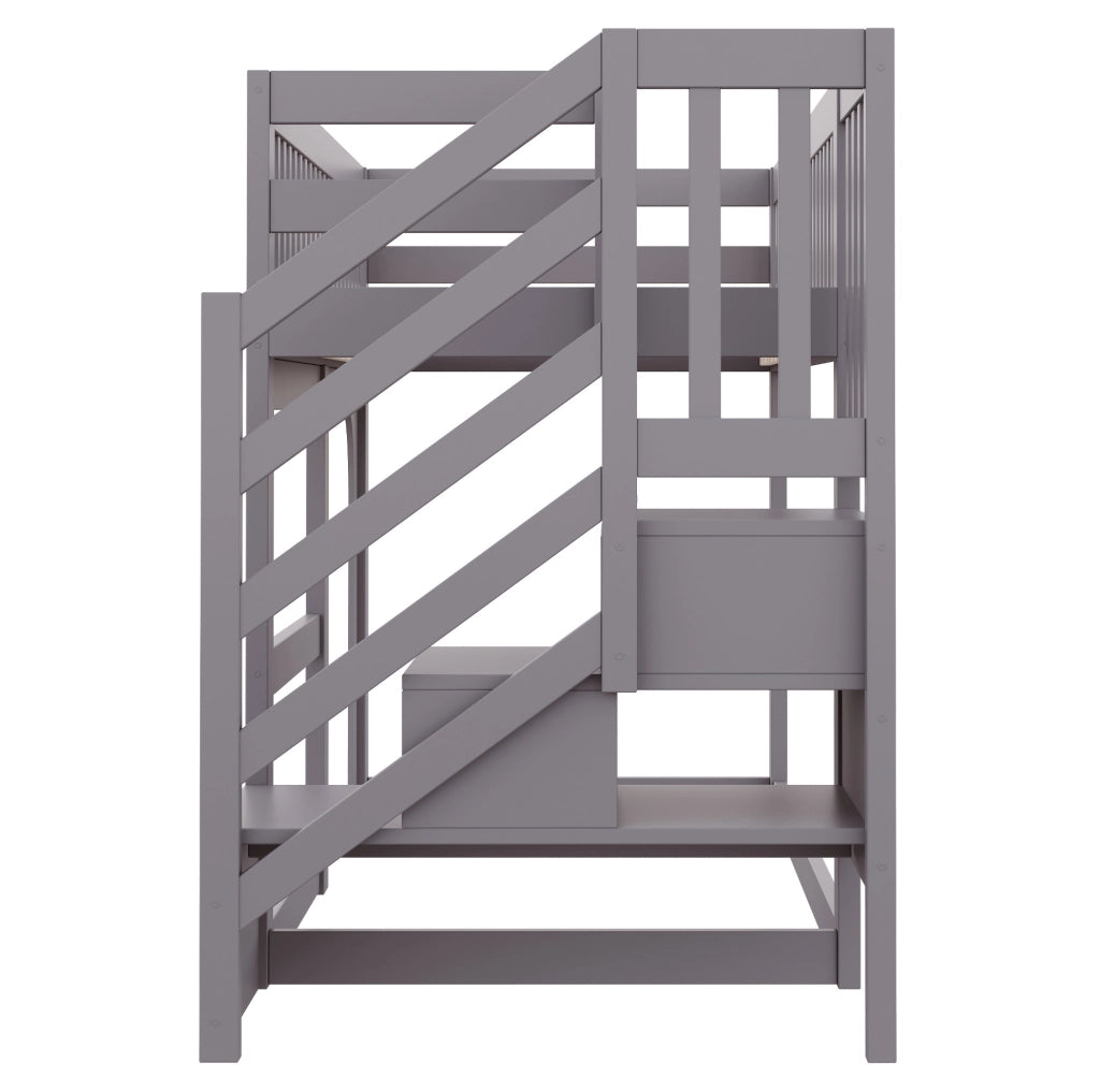 Letto a soppalco per bambini 90x200 cm con LED; scala contenitore e barriera; grigio