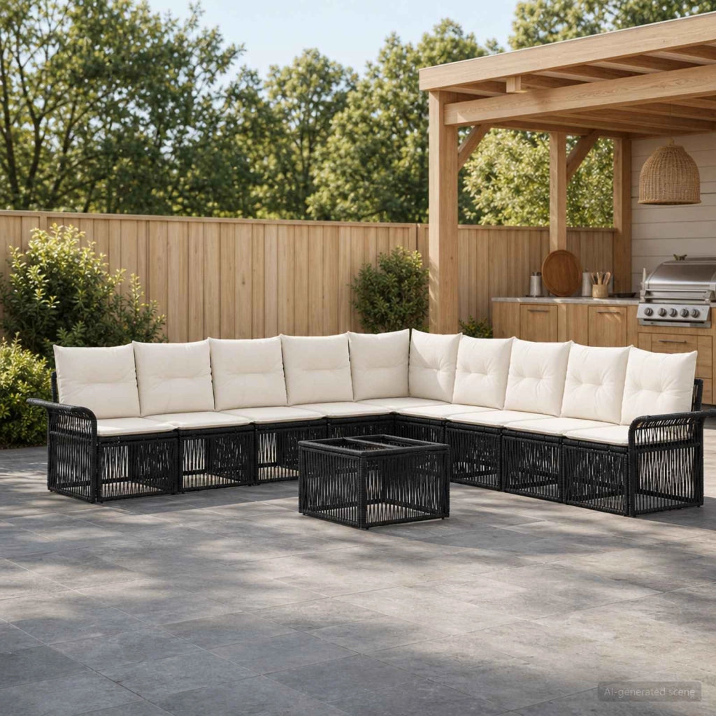 Set Divano da Giardino 10 pz Nero polyrattan 3434854