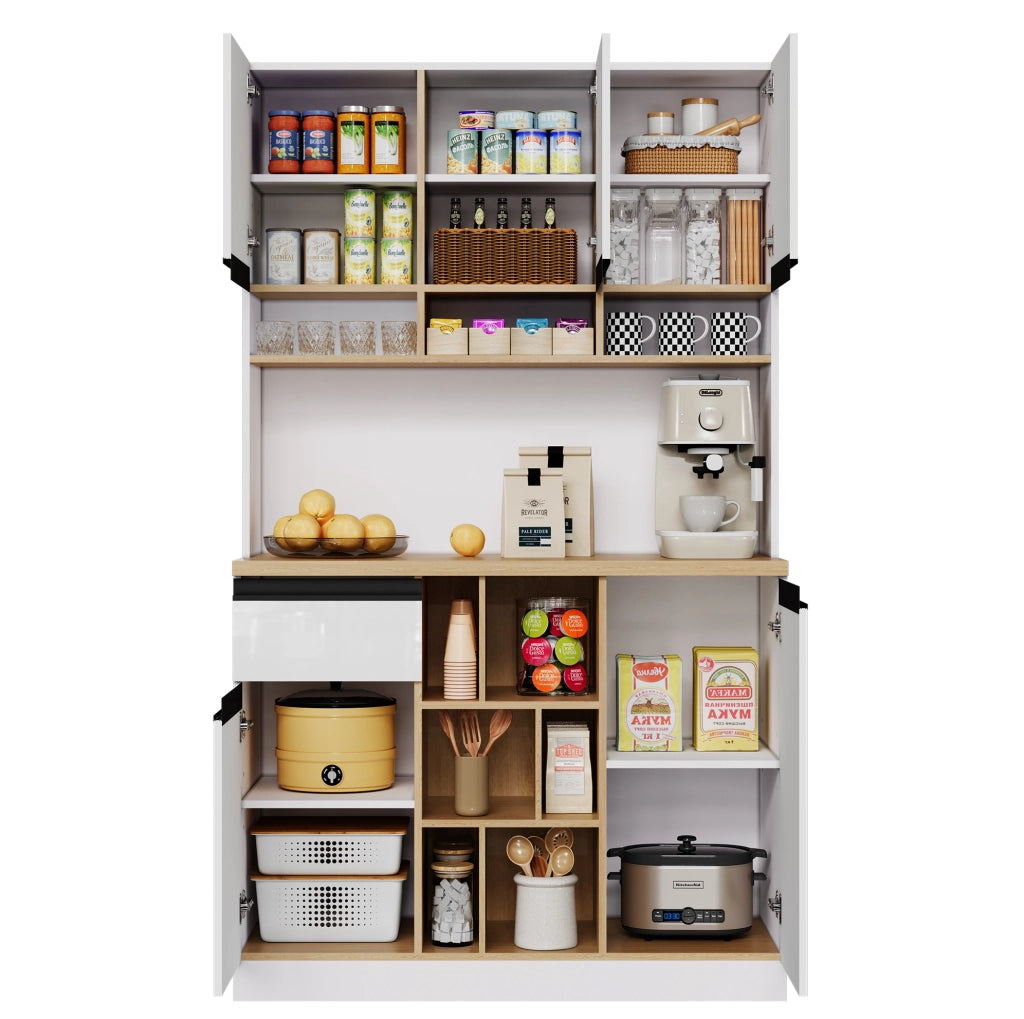 Credenza moderna bianca lucida 105x45x185 cm in MDF; con cassetto; ripiani regolabili e anti-ribaltamento