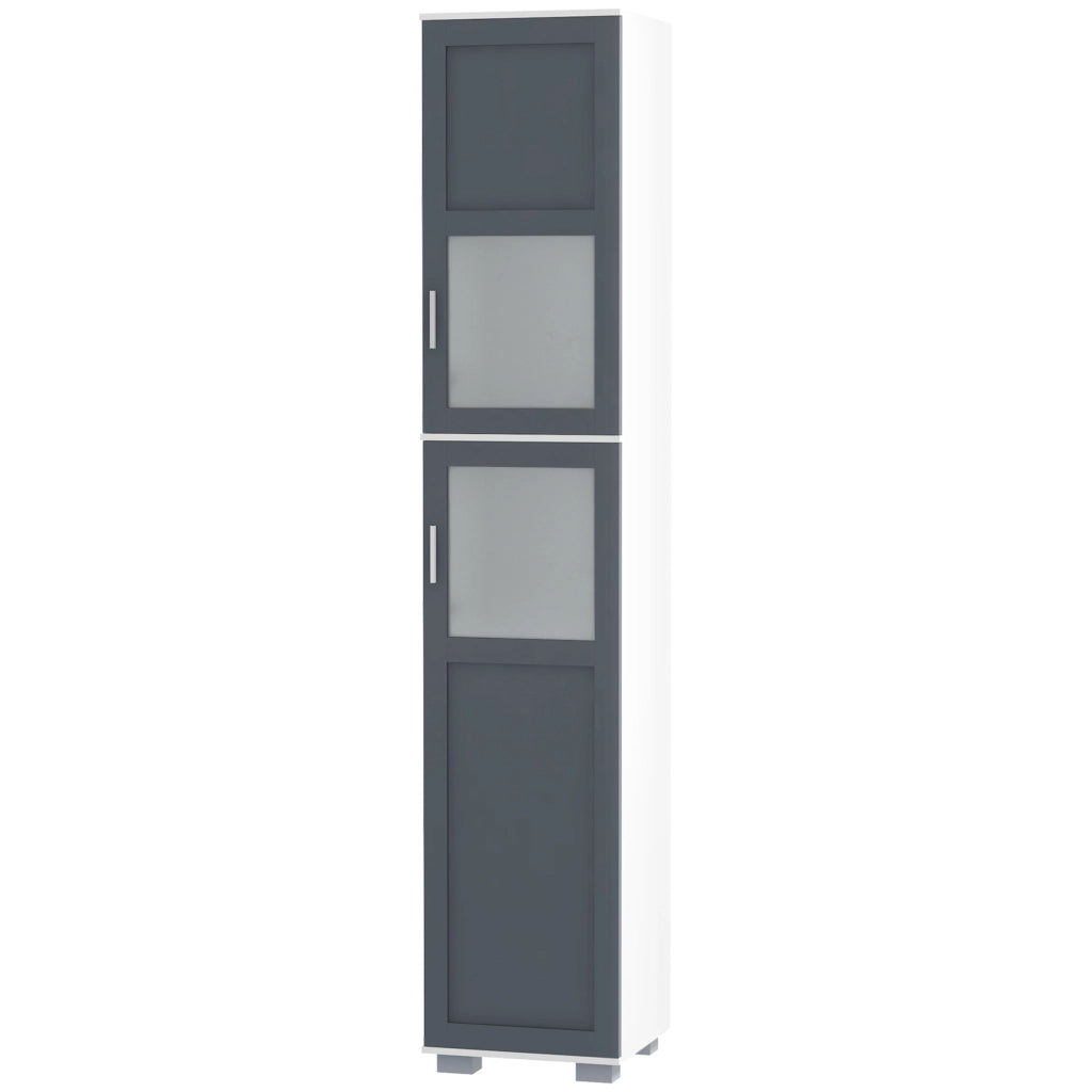 Armadio Bagno Alto con 2 Ante Vetro e Ripiani Regolabili ¨C Zephmum ¨C Bianco Grigio 37x35x190 cm