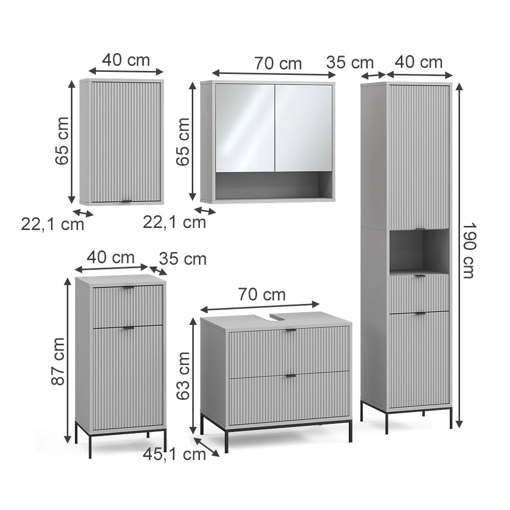 Vicco Set di mobili da bagno Grigio 5 parti