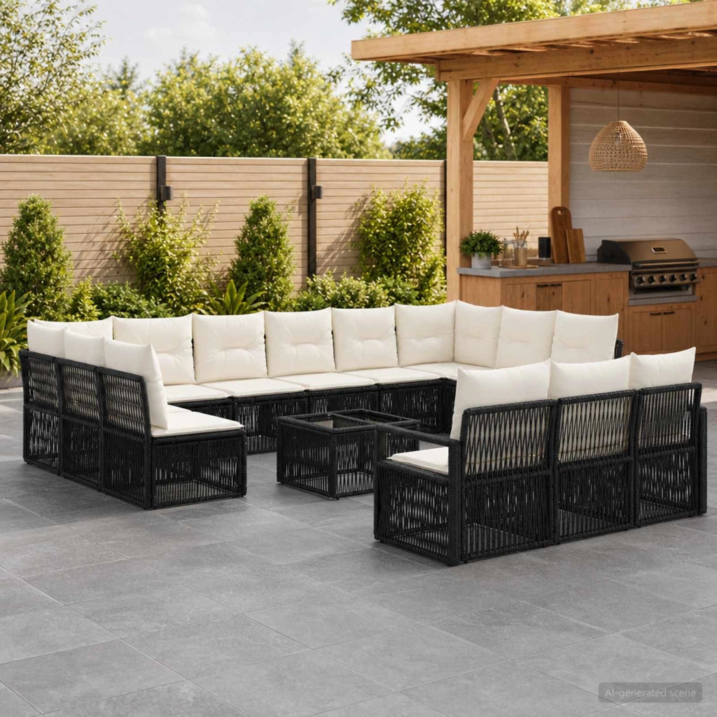 Set Divano da Giardino 14 pz Nero polyrattan 3435865