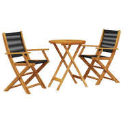 Set da Bistrot 3pz | Set Salotto da Giardino Nero in Polipropilene e Legno Massello