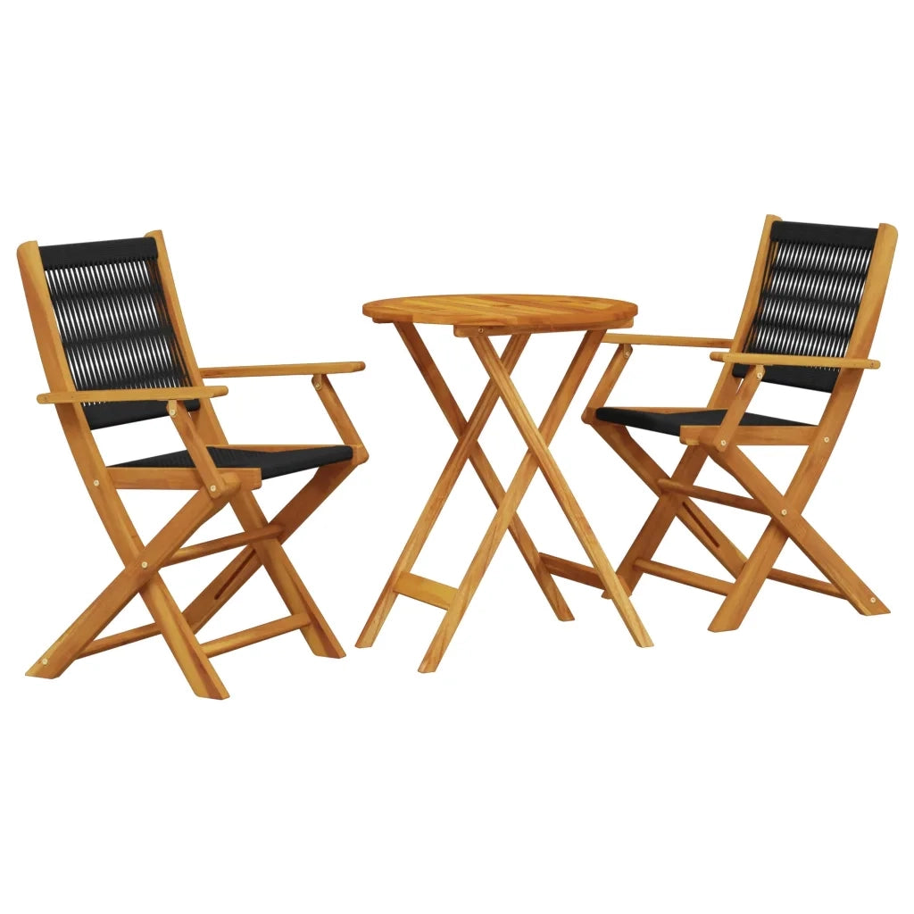 Set da Bistrot 3pz | Set Salotto da Giardino Nero in Polipropilene e Legno Massello