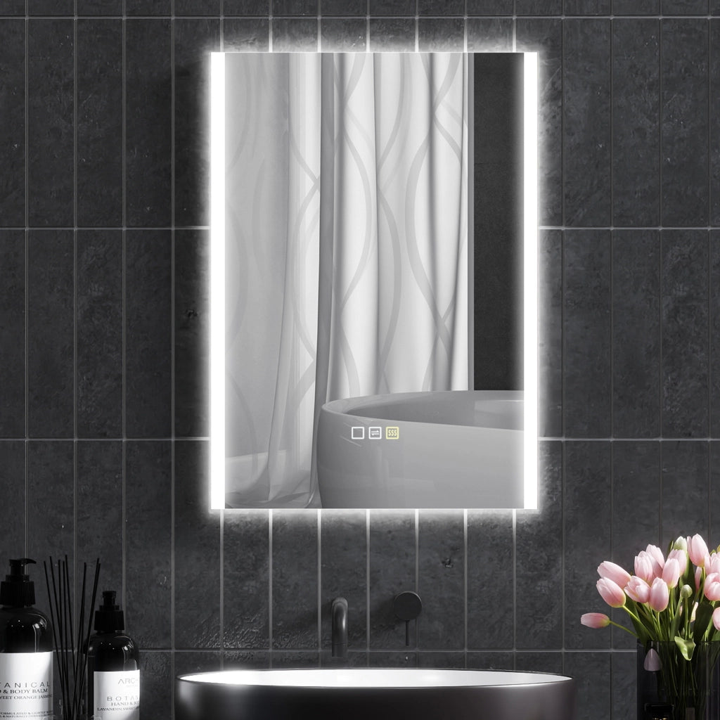 Specchio da Bagno con Luce LED a 3 Colori e Funzione Memory, in Vetro Temperato, 70x50x3 cm, Argento