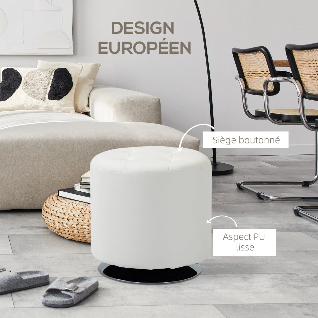 Poggiapiedi rotondo imbottito con base in acciaio ¨C zephmum ¨C ? 45,5x44,5 cm, bianco