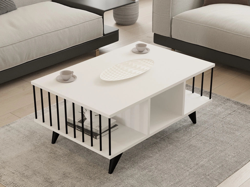 Dogliani, Tavolino da Salotto con Piedini, 90x60x40h cm Bianco