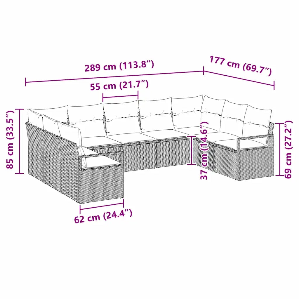 Set di divani con cuscino 9 pcs Nero polyrattan 3346537