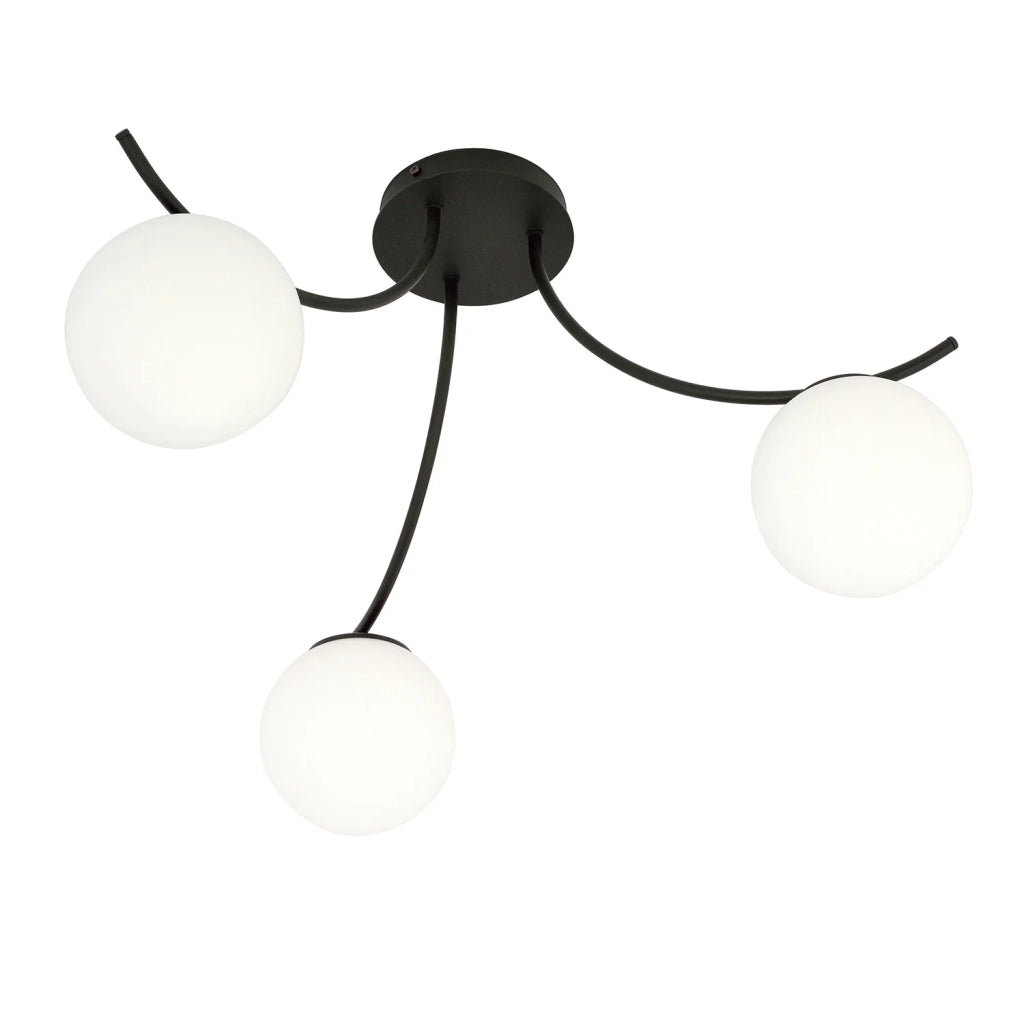Plafoniera Moderna 3 Luci Coeo In Acciaio Nero E Diffusori In Vetro Opale