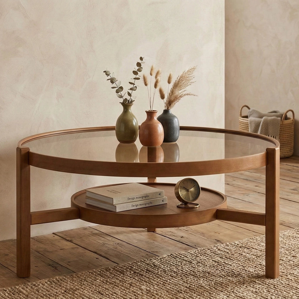 Olzai, Tavolino da Salotto un Vano, 100x100x48h cm Marrone Noce