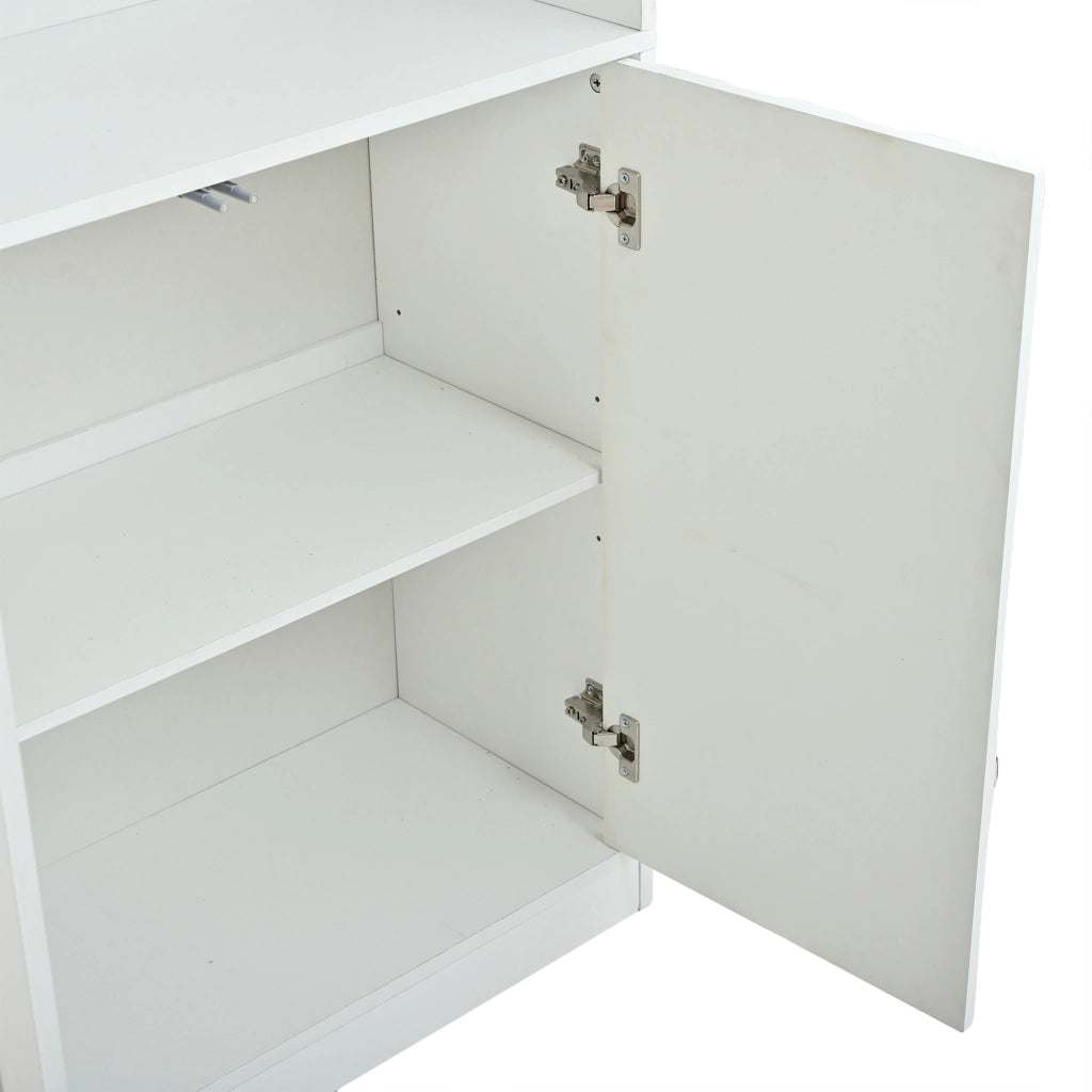 Vetrina alta con LED e 4 ante in vetro temperato, 5 vani e ripiani regolabili, bianco 80 × 35 × 200 cm