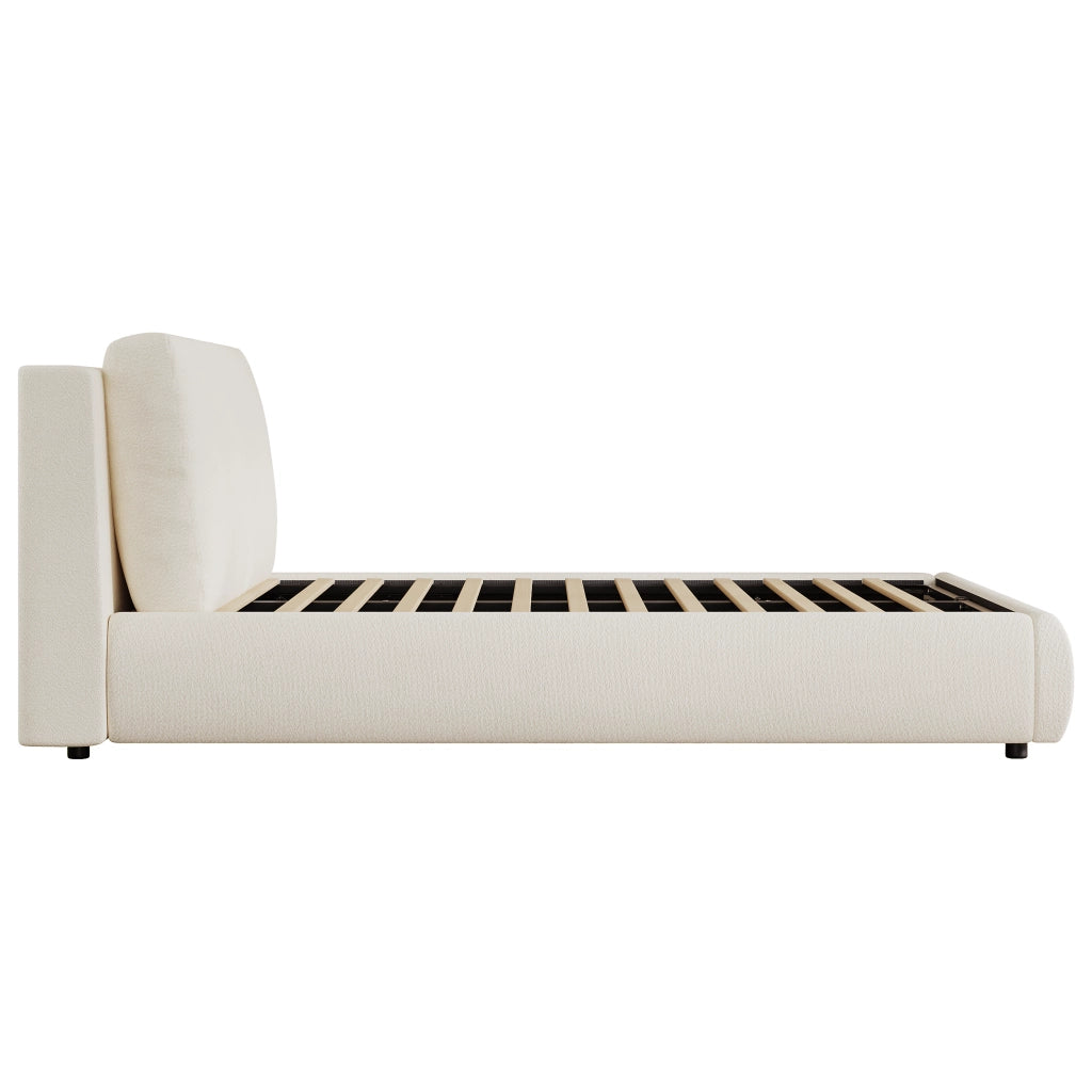 Letto matrimoniale 160 × 200 cm contenitore idraulico, testiera imbottita, senza materasso, bouclé beige
