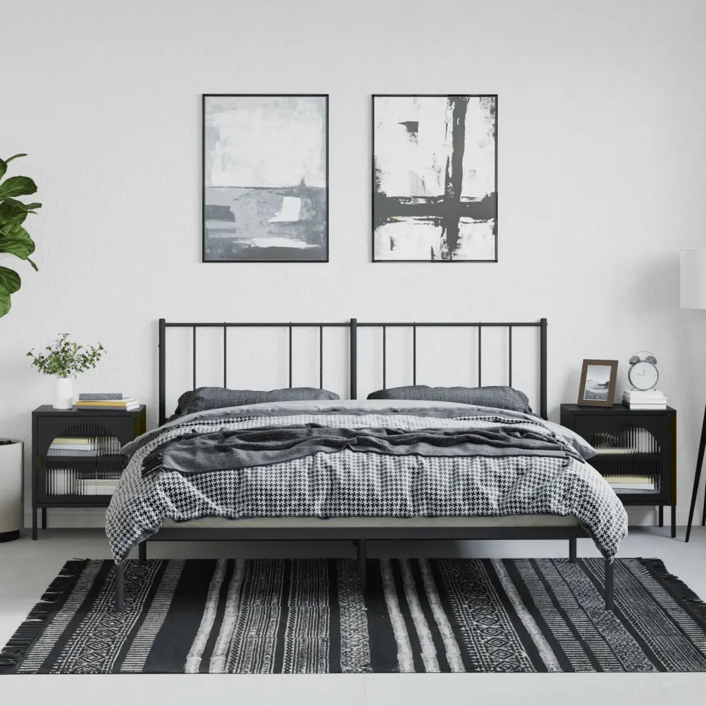 Comodini 2 pz-Set di 2 Tavolino da notte Neri 50x35x60 cm in Vetro e Acciaio