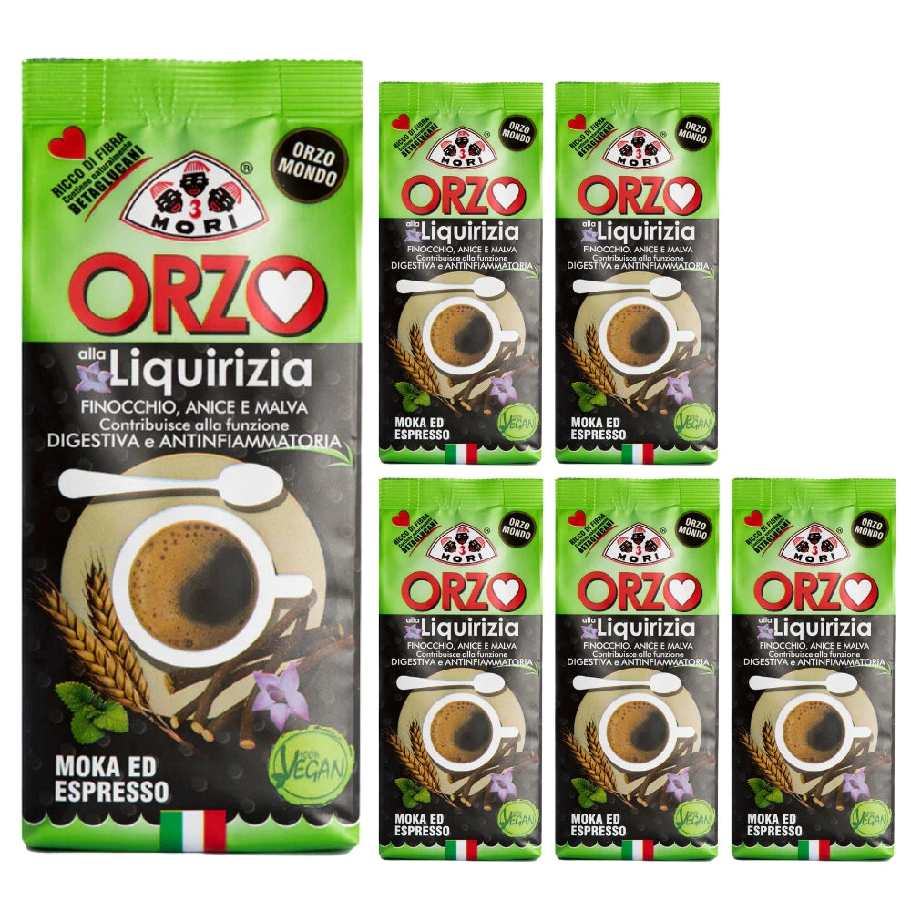 Tre mori orzo mondo alla liquirizia macinato per espresso e moka 6 da 250 grammi