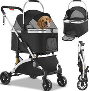 Carriolo per Cani 3-in-1 per Cani Piccoli e Medio Piccoli - Scatola di Trasporto Pieghevole con Ruote Girevoli 360°