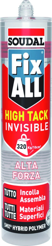 Soudal ADESIVO DI MONTAGGIO ''FIX ALL HIGH TACK INVISIBLE '' ml. 290 col. Trasparente 12.00 pz