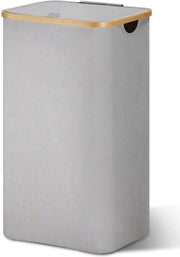 Asciugatrice pieghevole 85 litri con coperchio - in legno di bambù - raccolta lattine - sottile - grigio