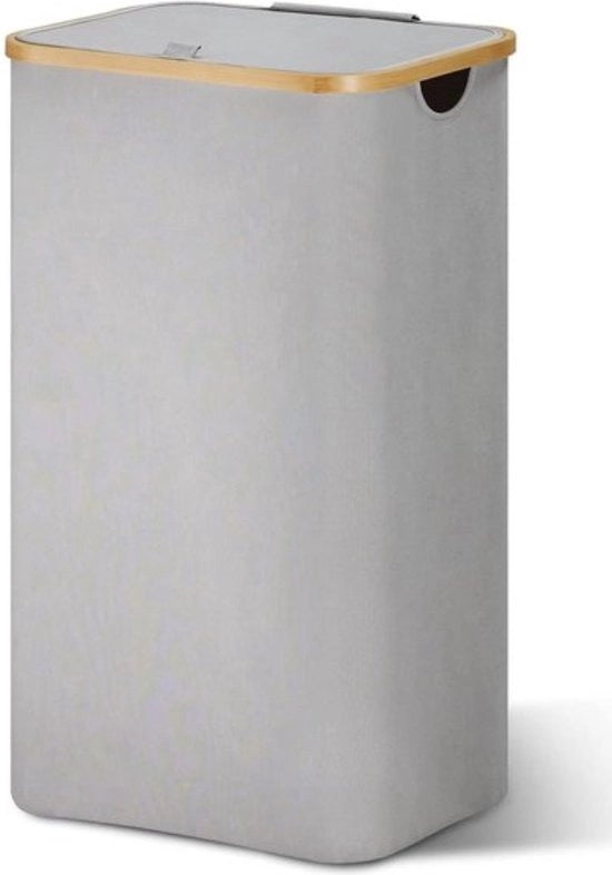 Asciugatrice pieghevole 85 litri con coperchio - in legno di bambù - raccolta lattine - sottile - grigio