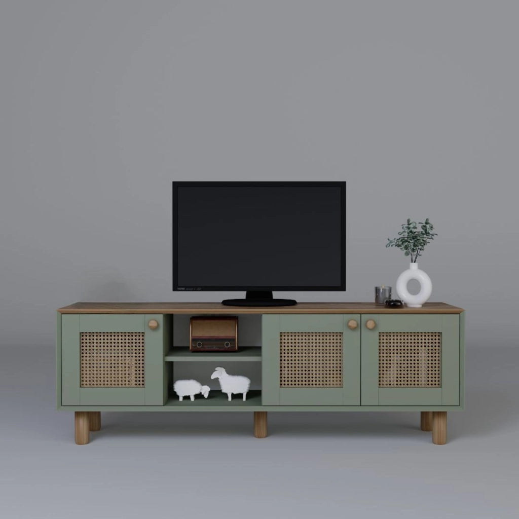 Porta TV in legno e canna "Bohemian" - 160 x 40 x 56 cm - Verde