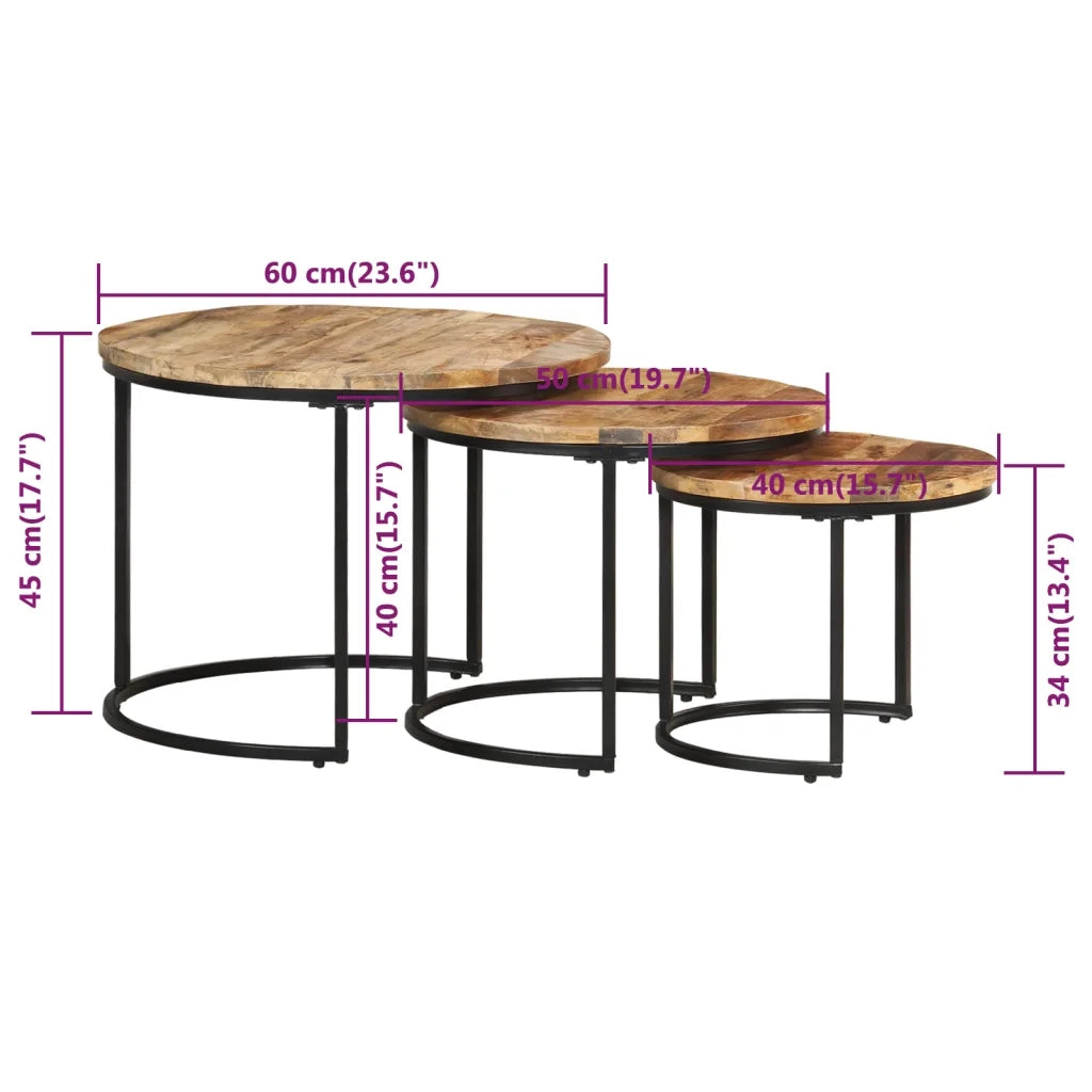 Tavolini Impilabili 3 pz in Legno di Mango Grezzo cod mxl 29759