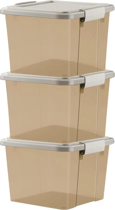 Scatole di stoccaggio in plastica con coperchio, 3 pezzi, 40 l, contenitori di stoccaggio ripiegabili con maniglie per uso domestico e ufficio