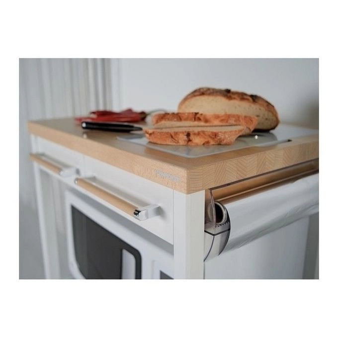 Foppapedretti 9900339530 Carrello da Cucina con Vano Porta Microonde e Tagliere Estraibile colore Bianco Naturale