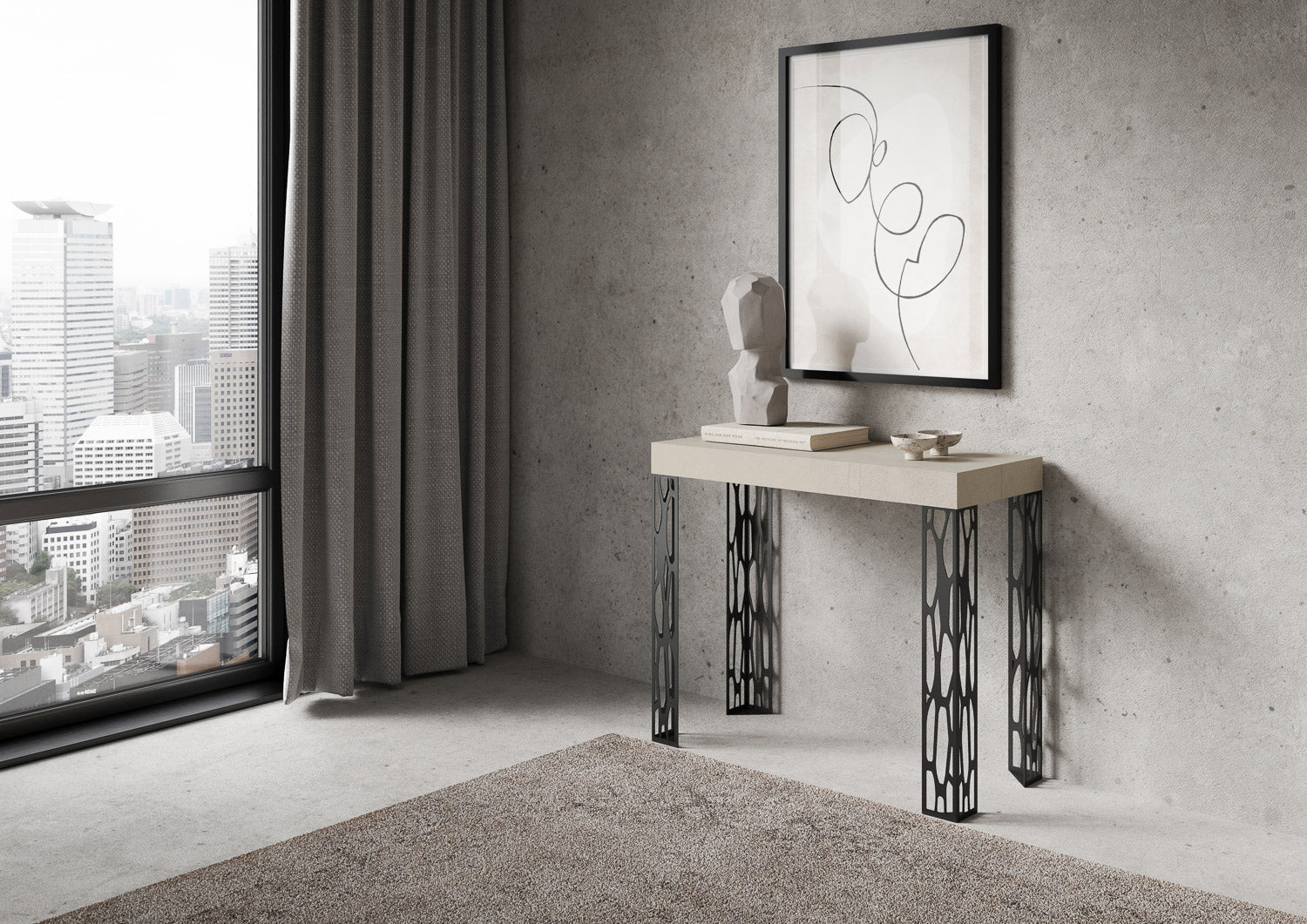 Consolle Allungabile 90-300x40x77 cm Ghibli Cashmere Telaio Antracite