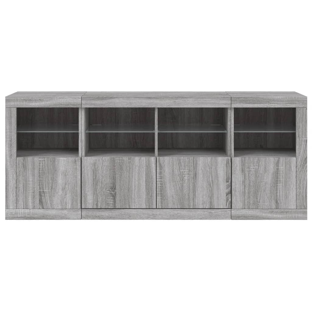 Buffet credenza cassettiera armadio mobile contenitore organizer per cucina soggiorno salotto con luci LED Sonoma 163 x 37 x 67 cm grigio 02_0030058