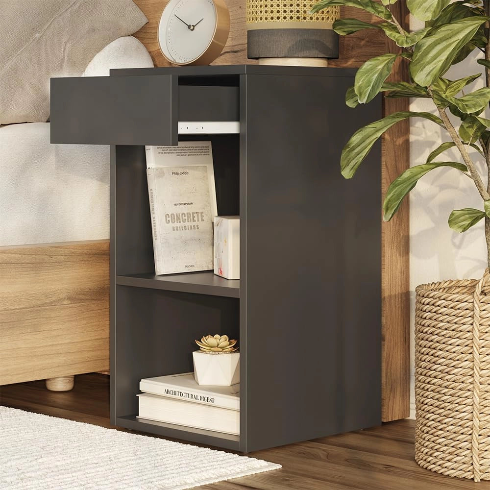 Comodino camera da letto Dany, Antracite, 35 x 65 cm con 1 cassetto