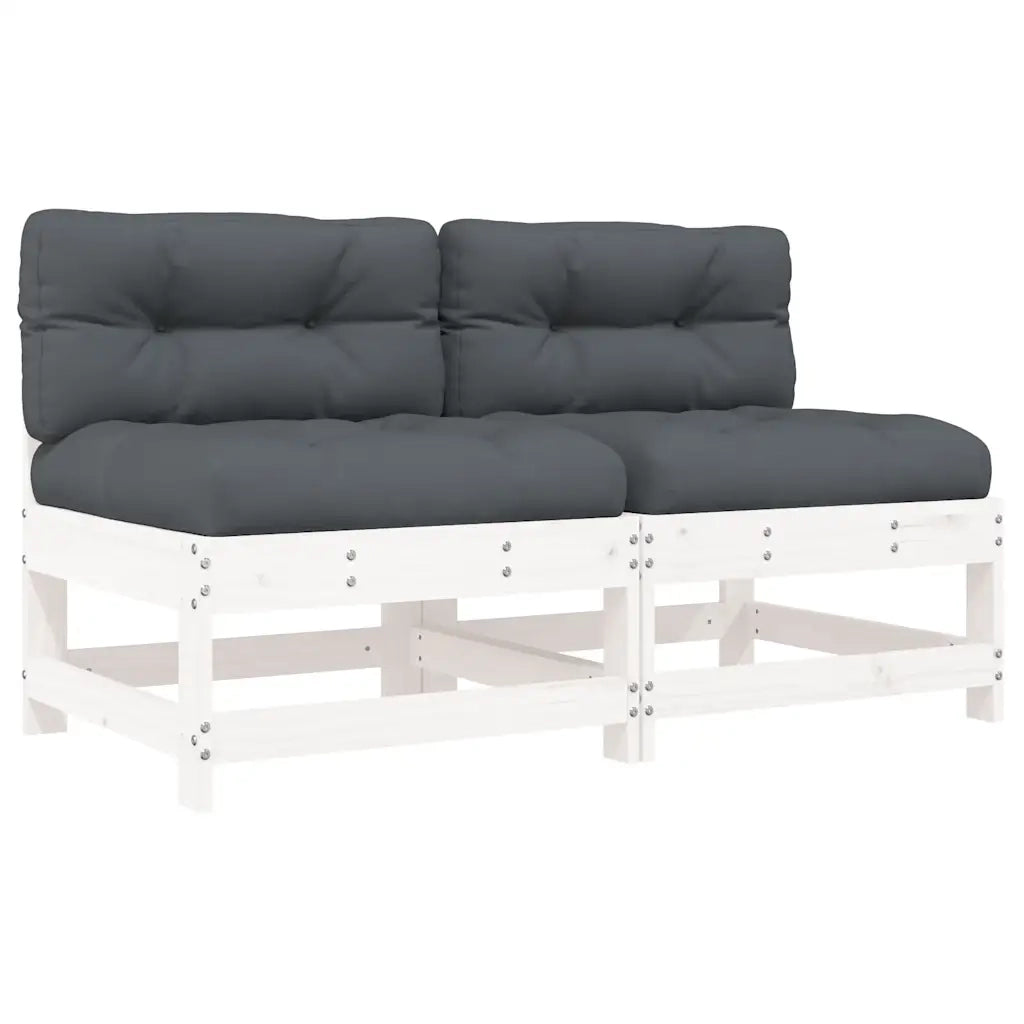 Divano componibile-Divani Centrali con Cuscini 2 pz Legno Massello di Pino Bianco 811232