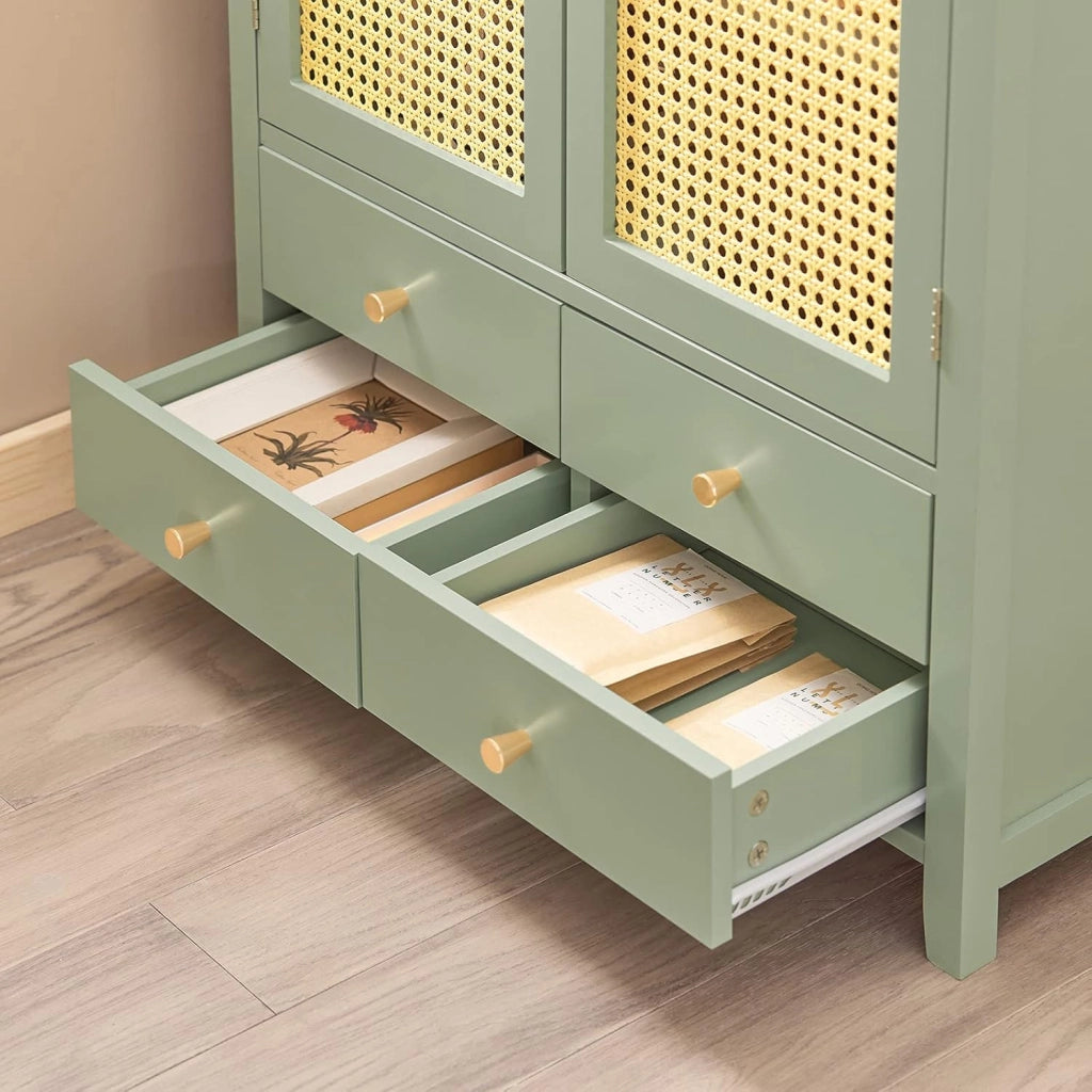 Credenza Cucina Mobile Ingresso Salvaspazio – Mobiletto con Ante a Traliccio e Ripiani Regolabili – Stile Moderno per Soggiorno o Ingresso – Verde, 70x34x90cm, 50kg, FSB72-GR