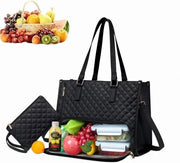 Borsa per lavoro per donne, con contenitore isolante per pasti, grande borsa per laptop con portafoglio per lavoro, ufficio, infermieristica (nero)