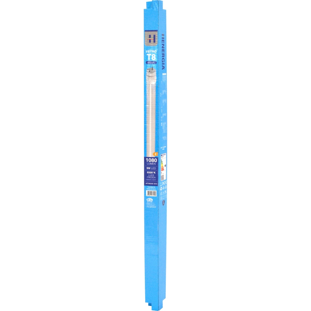 TUBO T8 GLASS LED 9W 900Lm Lg.600mm 6000°K G13 220V A+