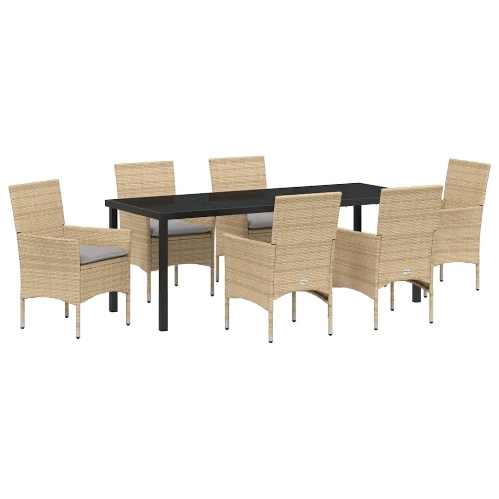 Set da Pranzo per Giardino con cuscino 7 pcs Beige polyrattan 3379798