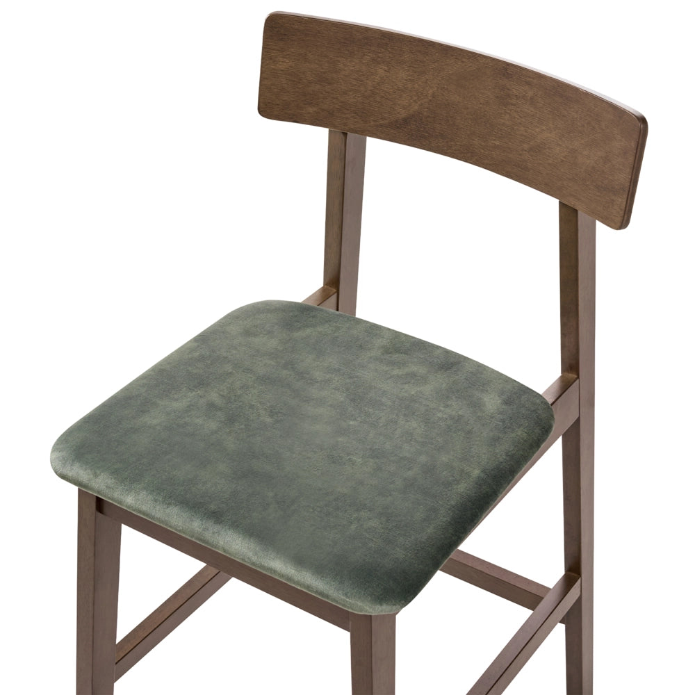 Set di 2 sedie da bar marrone scuro e verde con seduta in legno di gomma e poliestere, stile tradizionale retrò, per cucina e sala da pranzo