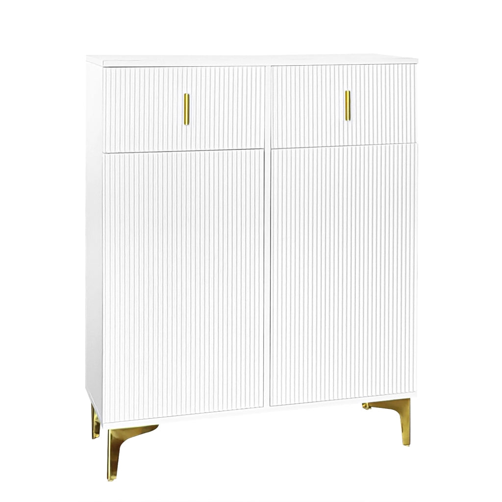 Credenza con 2 Ante e 2 Cassetti; Ripiani Regolabili; Push-to-open; Stile Elegante; in Pannello Di Particelle; Bianco; 83×35×101 cm