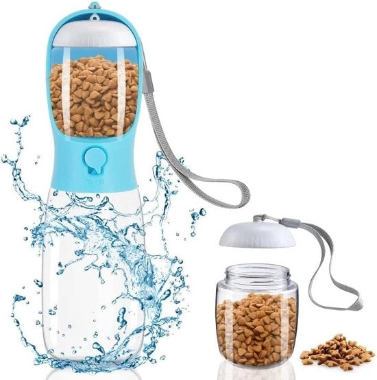 Bottiglia da 550 ml per viaggio, BPA-free, bottiglia portatile per cani con dispenser per cibo per cani da 100 ml, becher per cani e gatti, verde