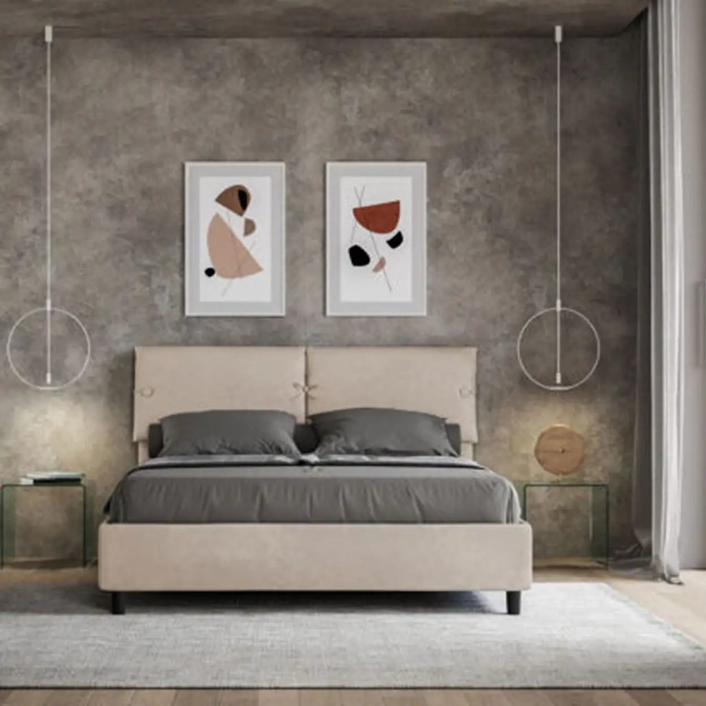 Letto matrimoniale con rete imbottito 160x190 microfibra sabbia Sleeper