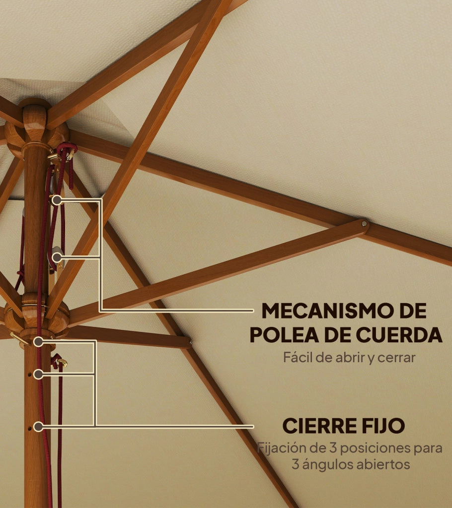 Ombrellone da Giardino in Legno ¨C zephmum ¨C ?250x230cm Crema con Sistema a Puleggia