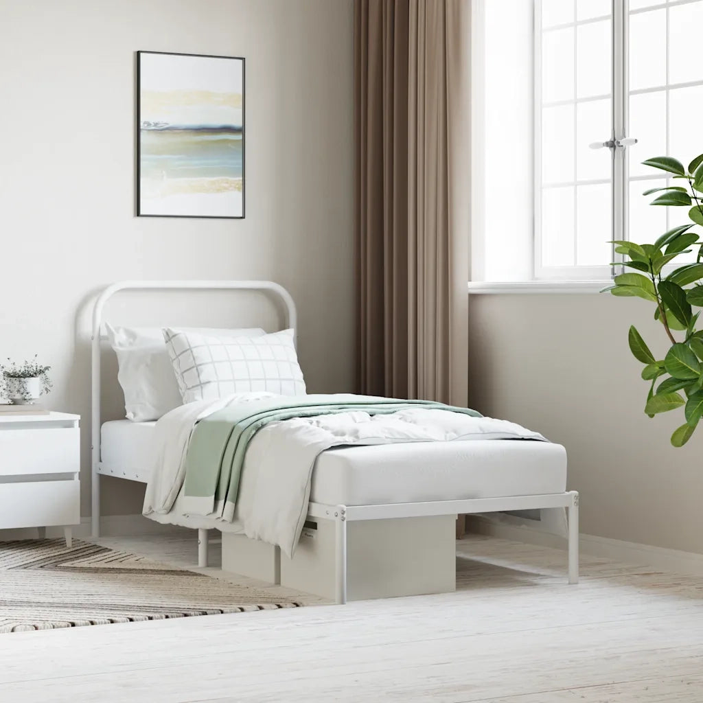 Letto singolo | Letto per adulti | Giroletto con Testiera Metallo Bianco 90x190 cm