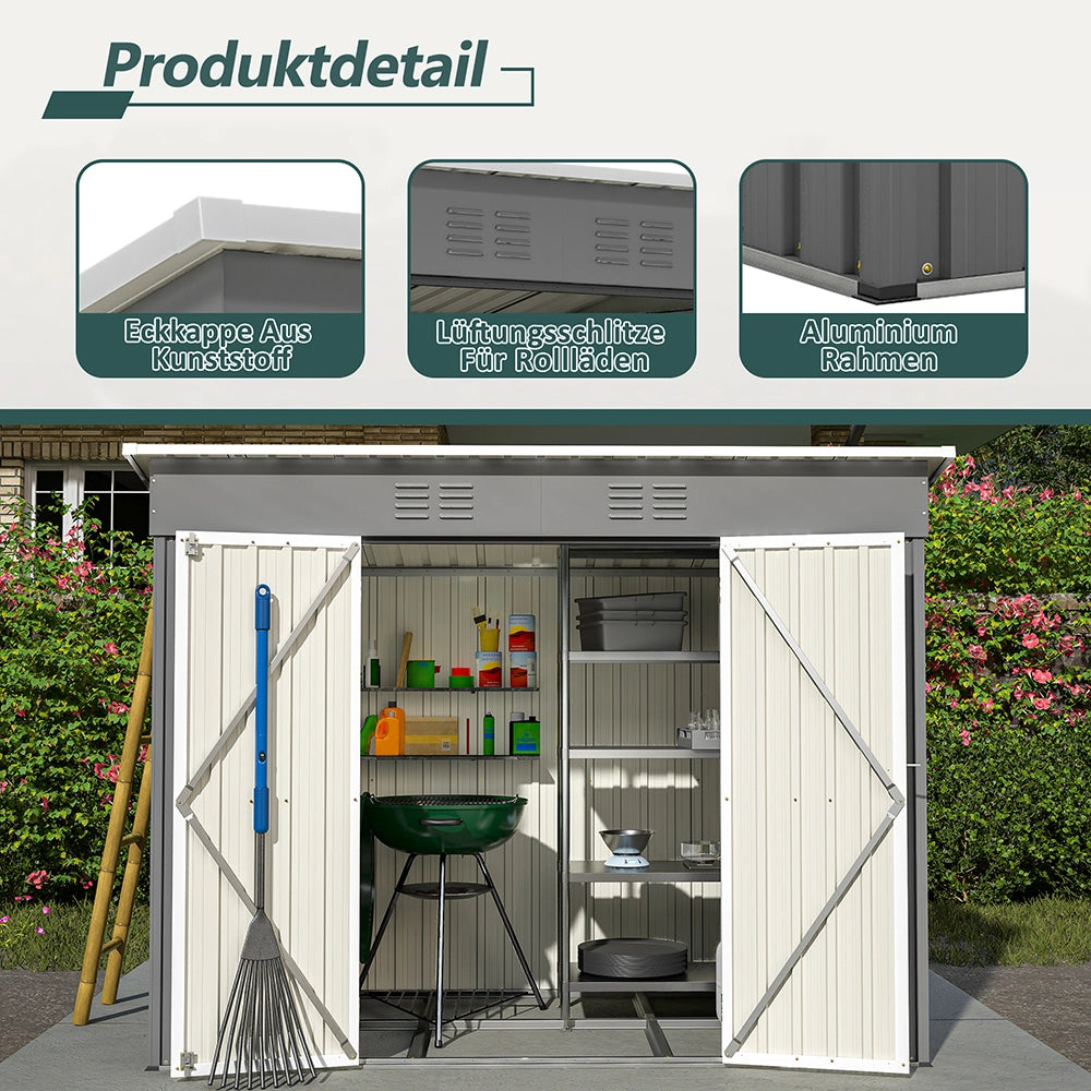 Capanno da giardino in metallo - Xylo - 8x4 FT - Grigio - Resistente alle intemperie senza pavimento