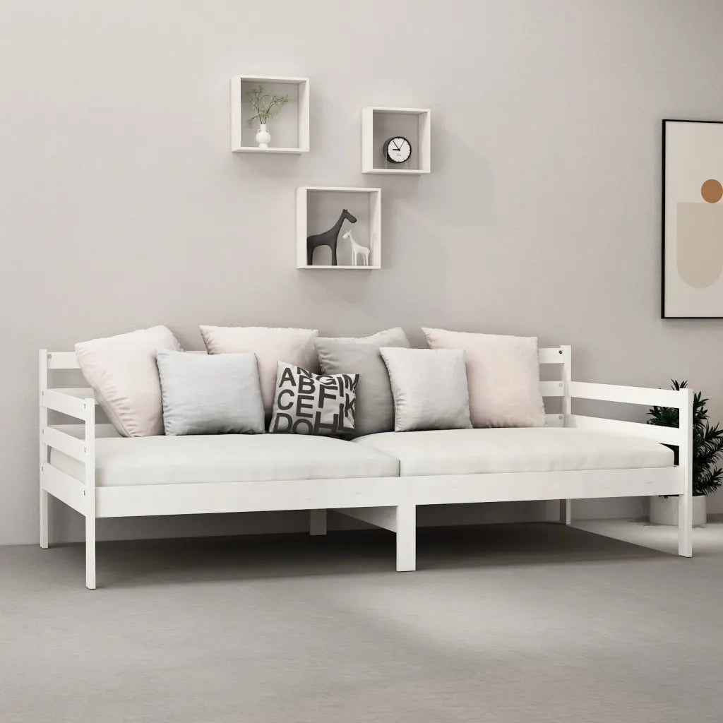 Divano Letto con Materasso 90x200 cm Bianco in Legno di Pino 3083590