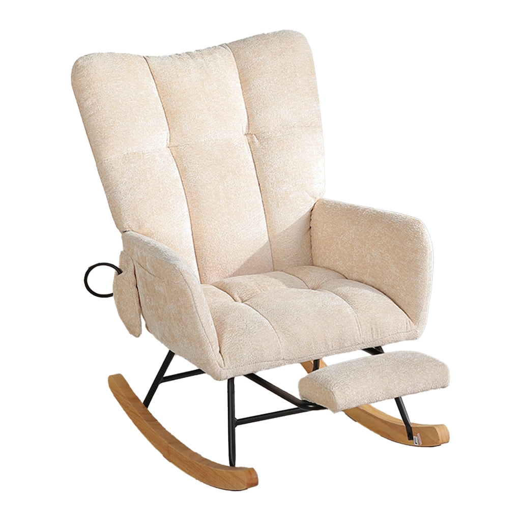 POLTRONA A DONDOLO con poggiapiedi e vano portaoggetti, Chenille Beige